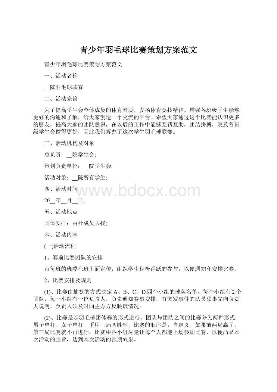 青少年羽毛球比赛策划方案范文.docx