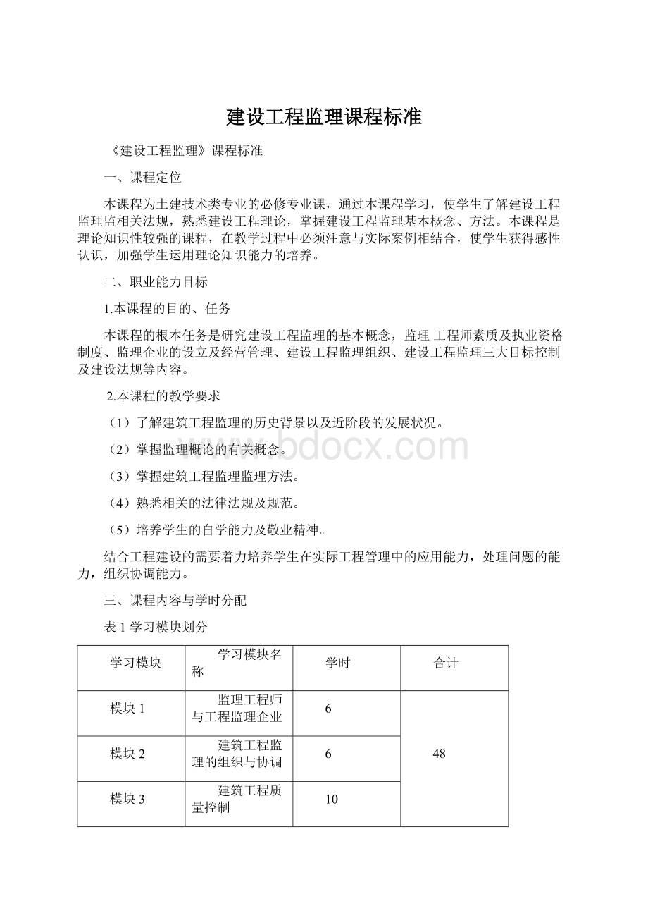 建设工程监理课程标准Word下载.docx_第1页