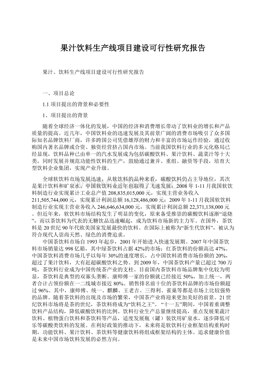 果汁饮料生产线项目建设可行性研究报告文档格式.docx