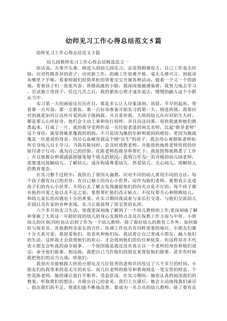 幼师见习工作心得总结范文5篇文档格式.docx