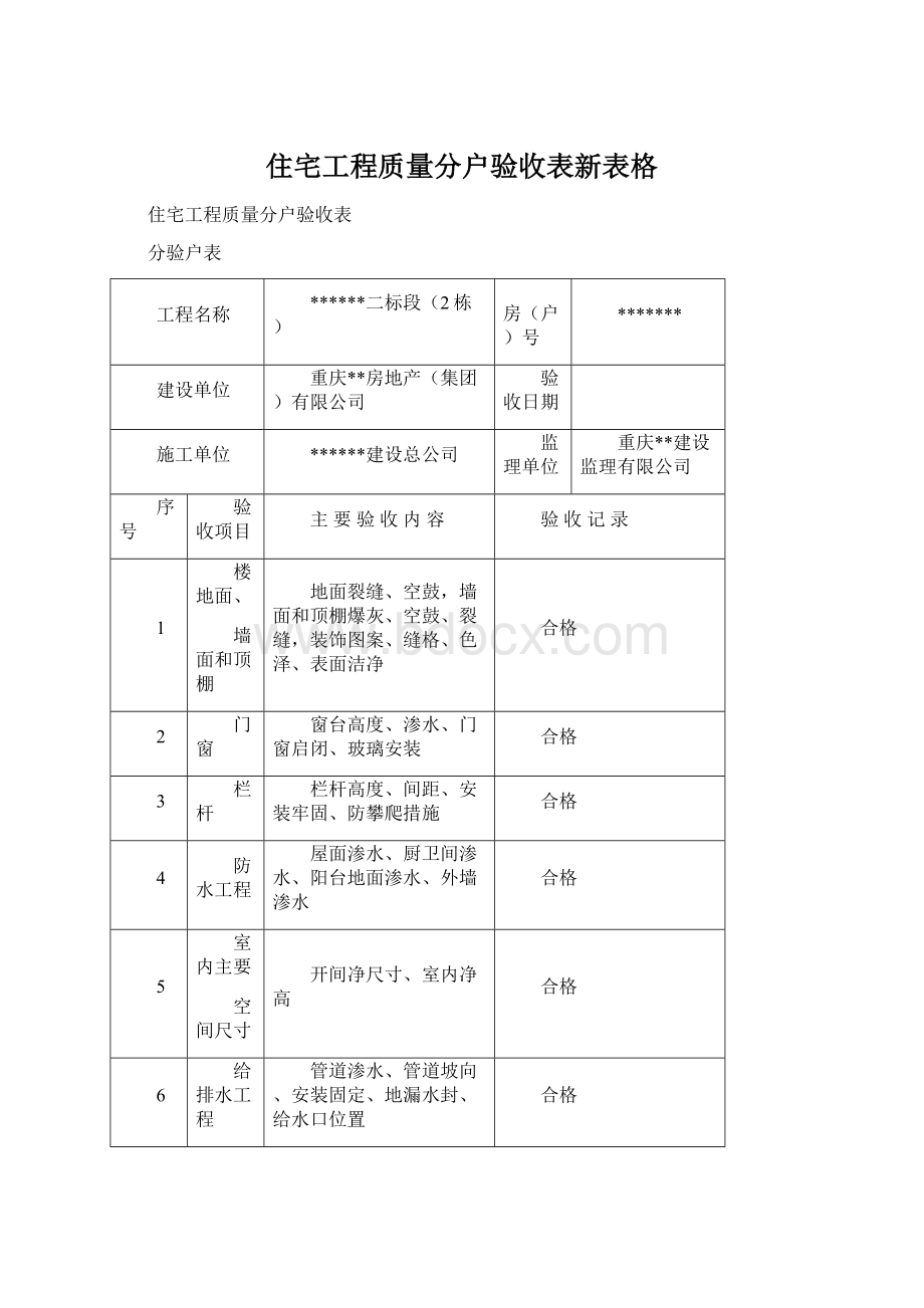 住宅工程质量分户验收表新表格.docx_第1页