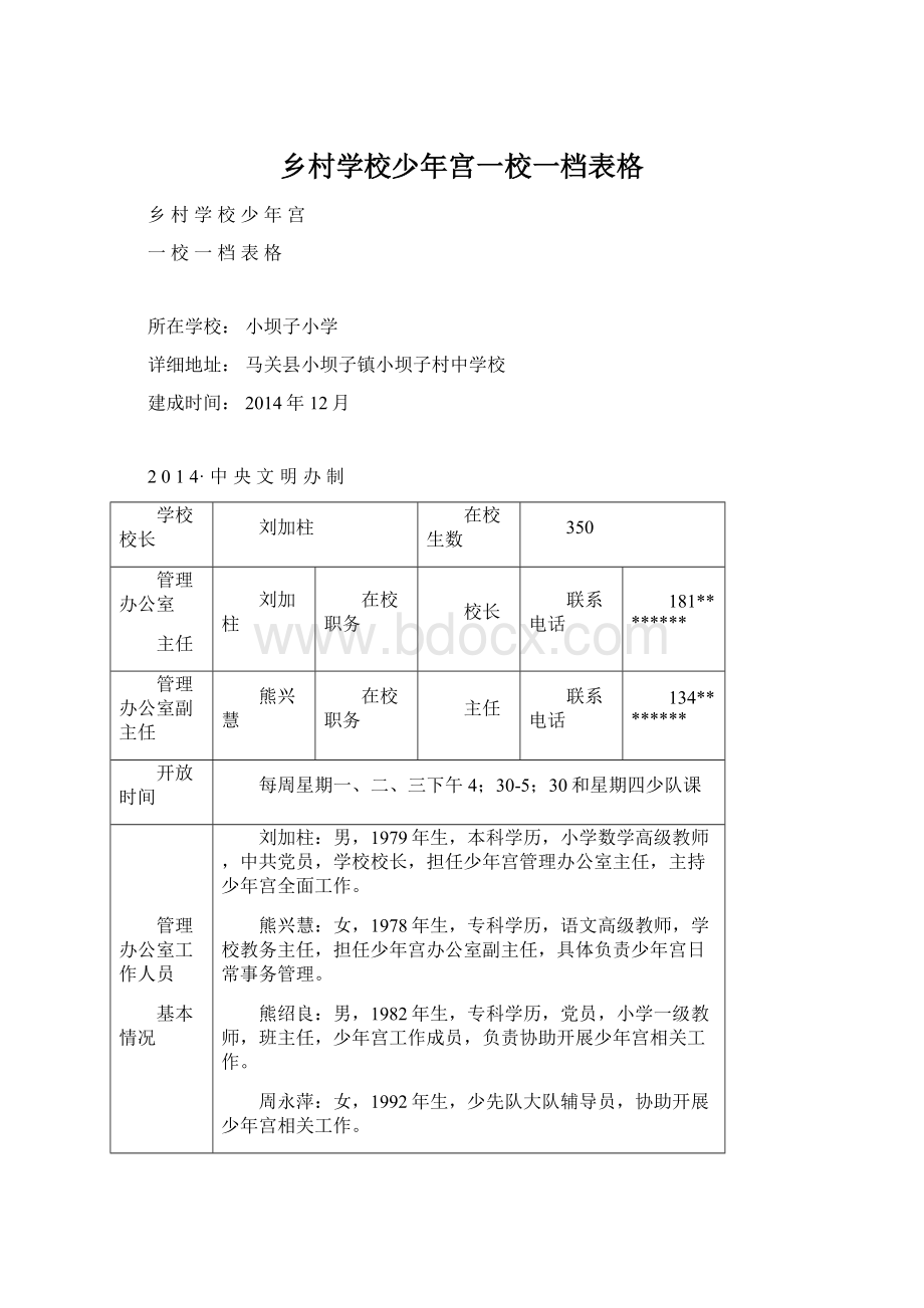 乡村学校少年宫一校一档表格Word格式文档下载.docx_第1页