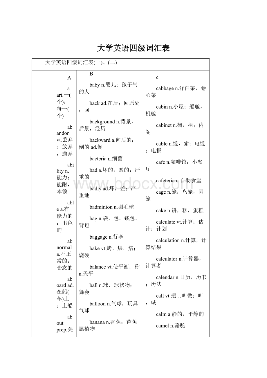 大学英语四级词汇表Word文件下载.docx