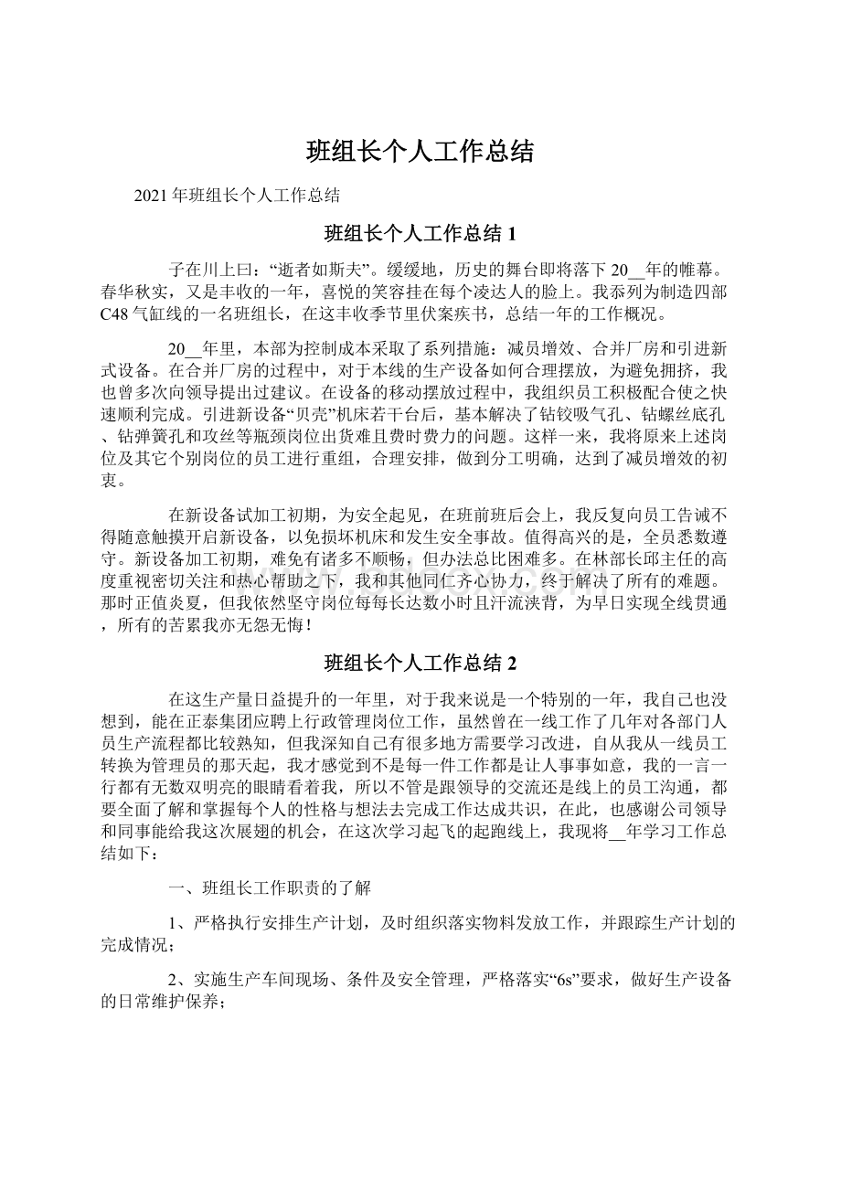 班组长个人工作总结Word格式.docx