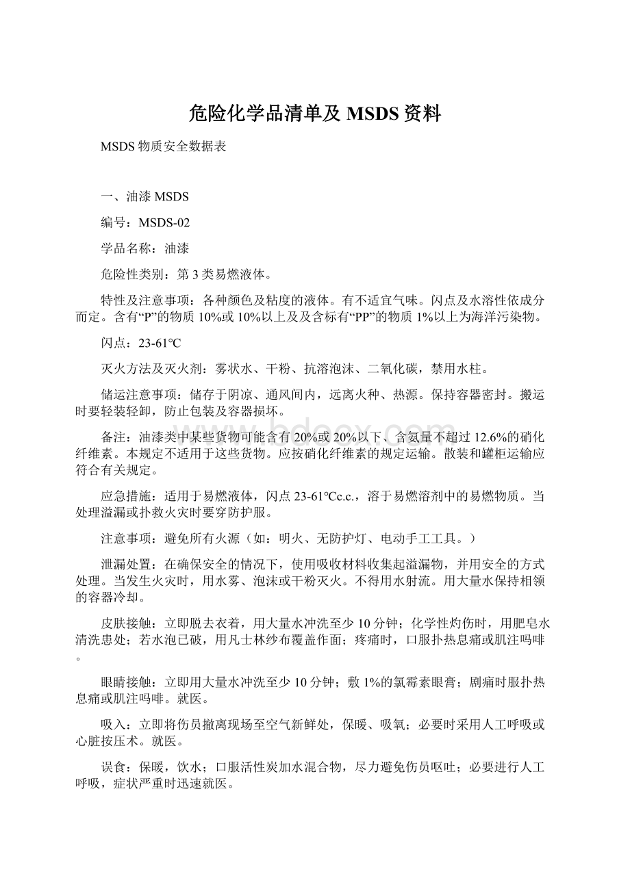 危险化学品清单及MSDS资料.docx