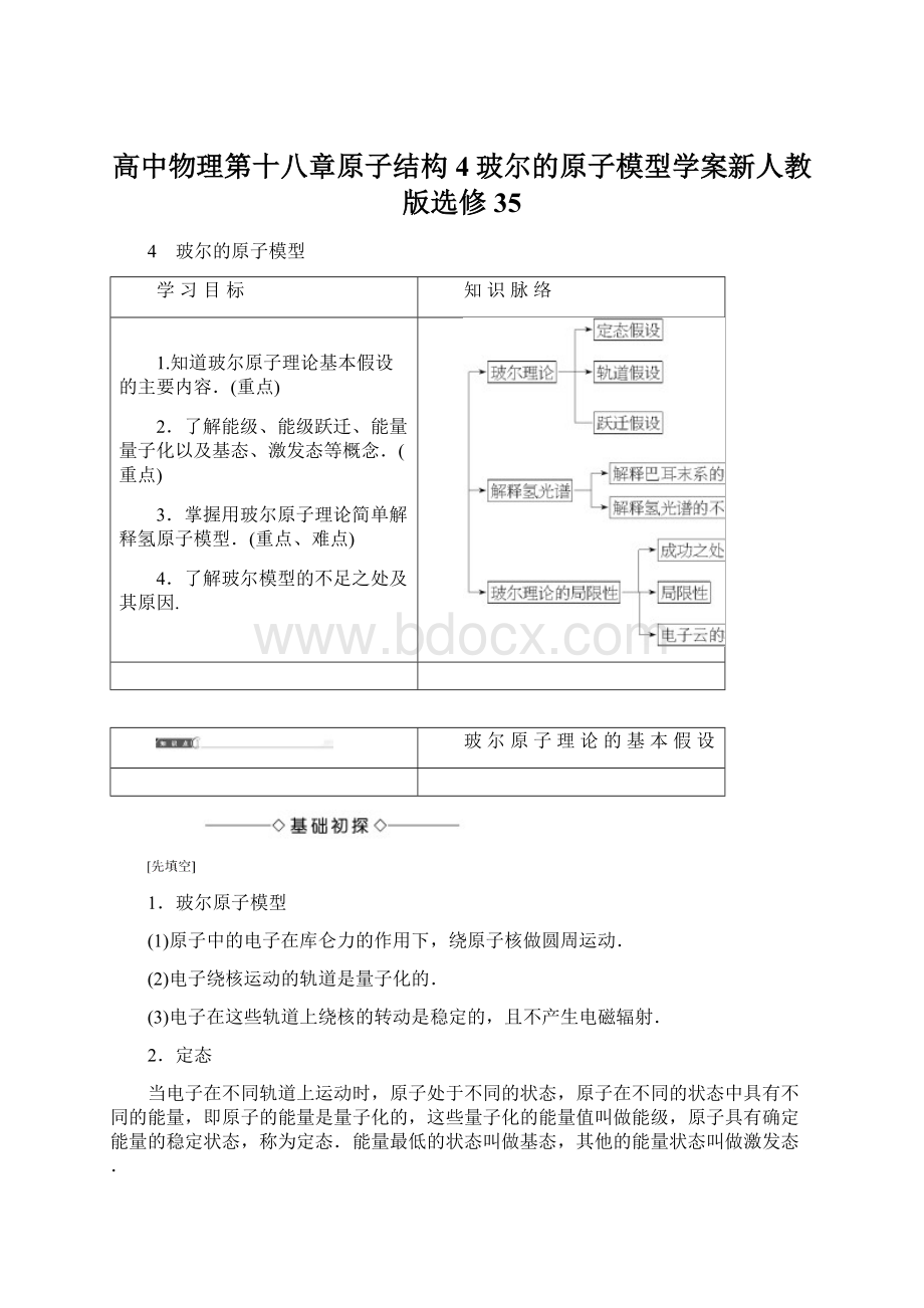 高中物理第十八章原子结构4玻尔的原子模型学案新人教版选修35.docx_第1页