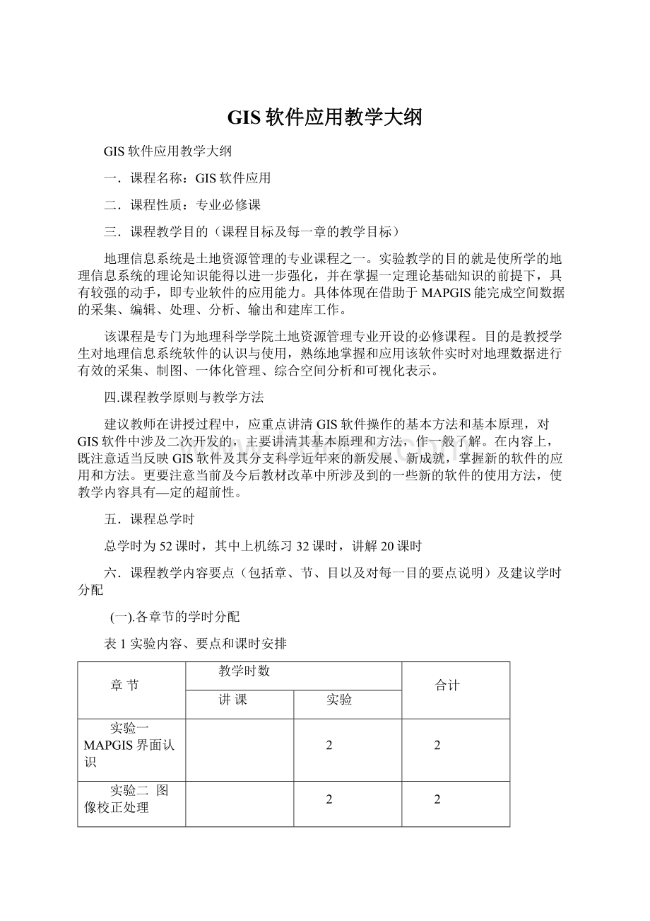 GIS软件应用教学大纲Word文档格式.docx