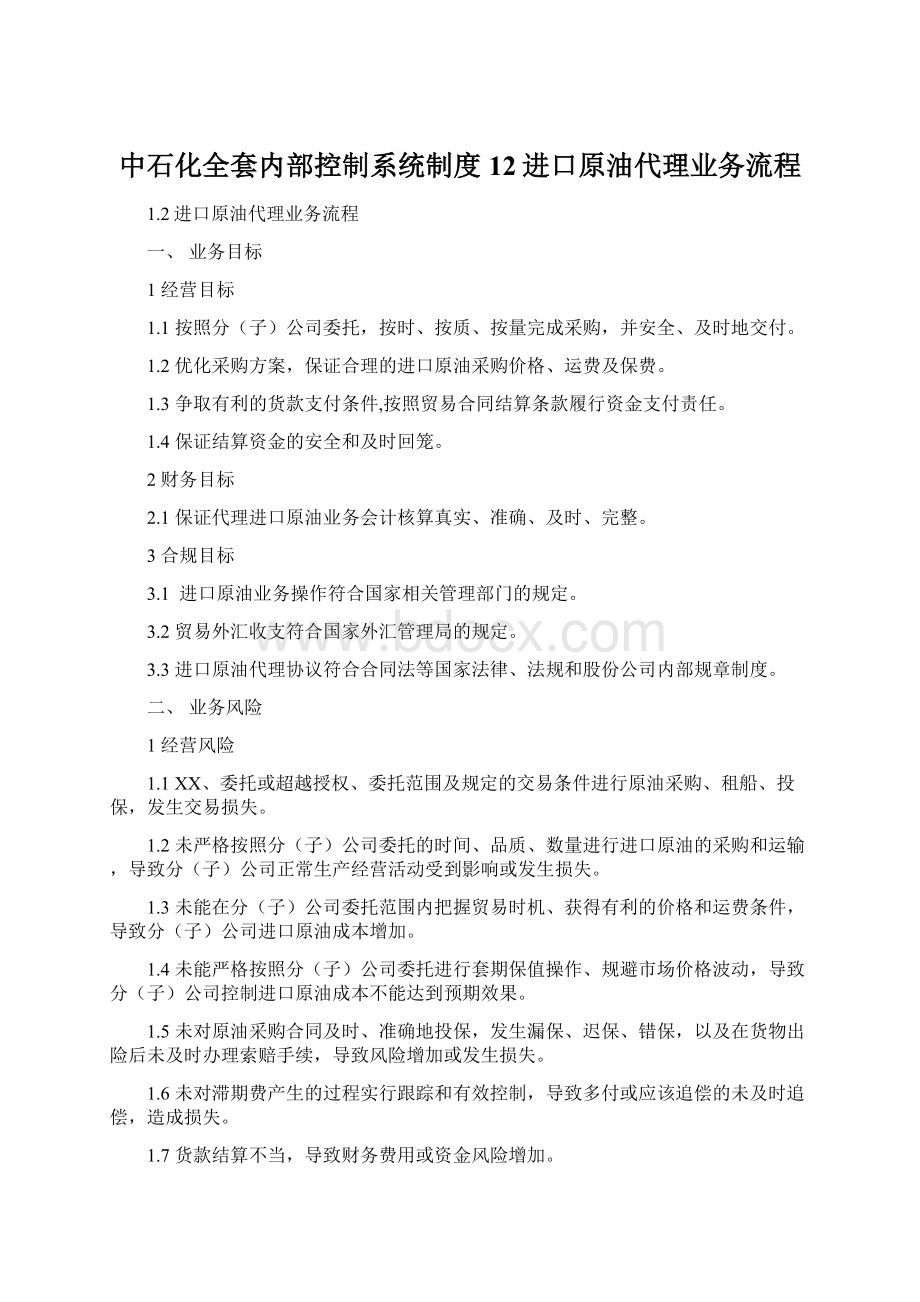 中石化全套内部控制系统制度12进口原油代理业务流程.docx_第1页