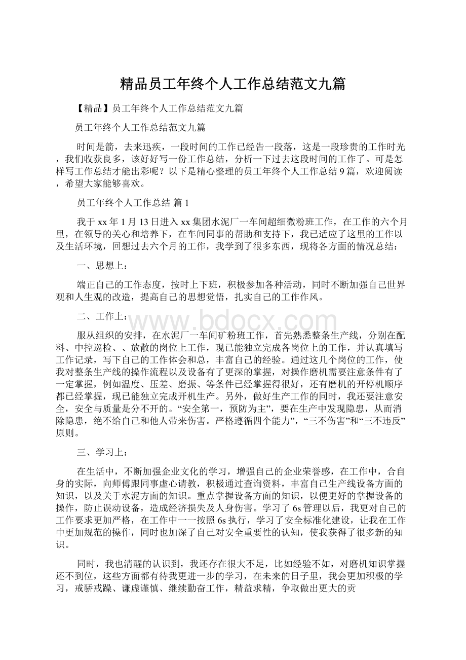 精品员工年终个人工作总结范文九篇.docx