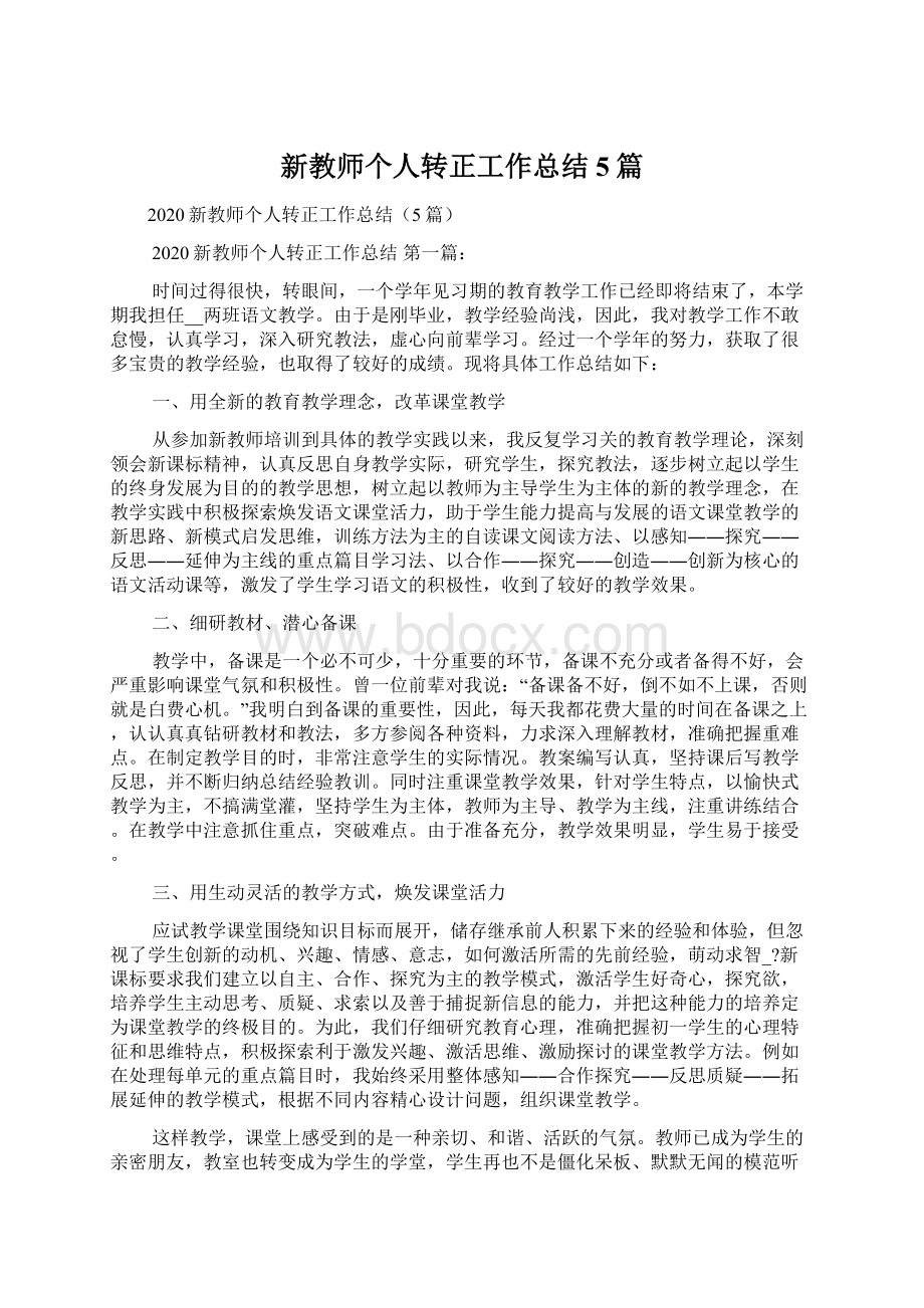 新教师个人转正工作总结5篇.docx