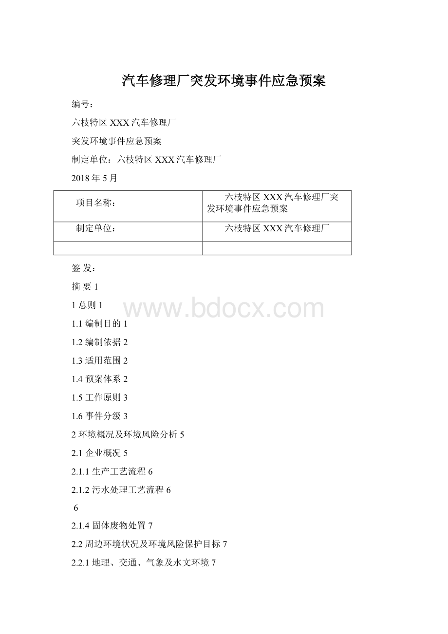 汽车修理厂突发环境事件应急预案Word格式.docx_第1页
