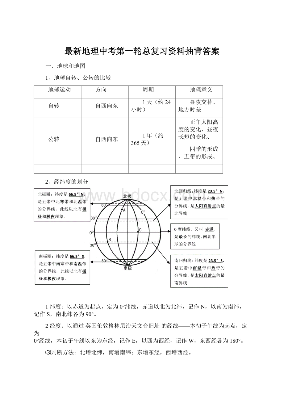 最新地理中考第一轮总复习资料抽背答案Word格式.docx