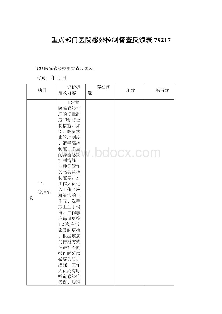 重点部门医院感染控制督查反馈表79217Word文档格式.docx