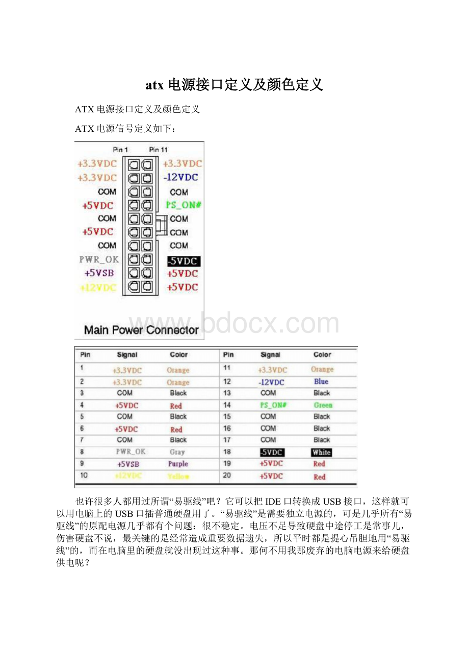 atx电源接口定义及颜色定义Word格式.docx