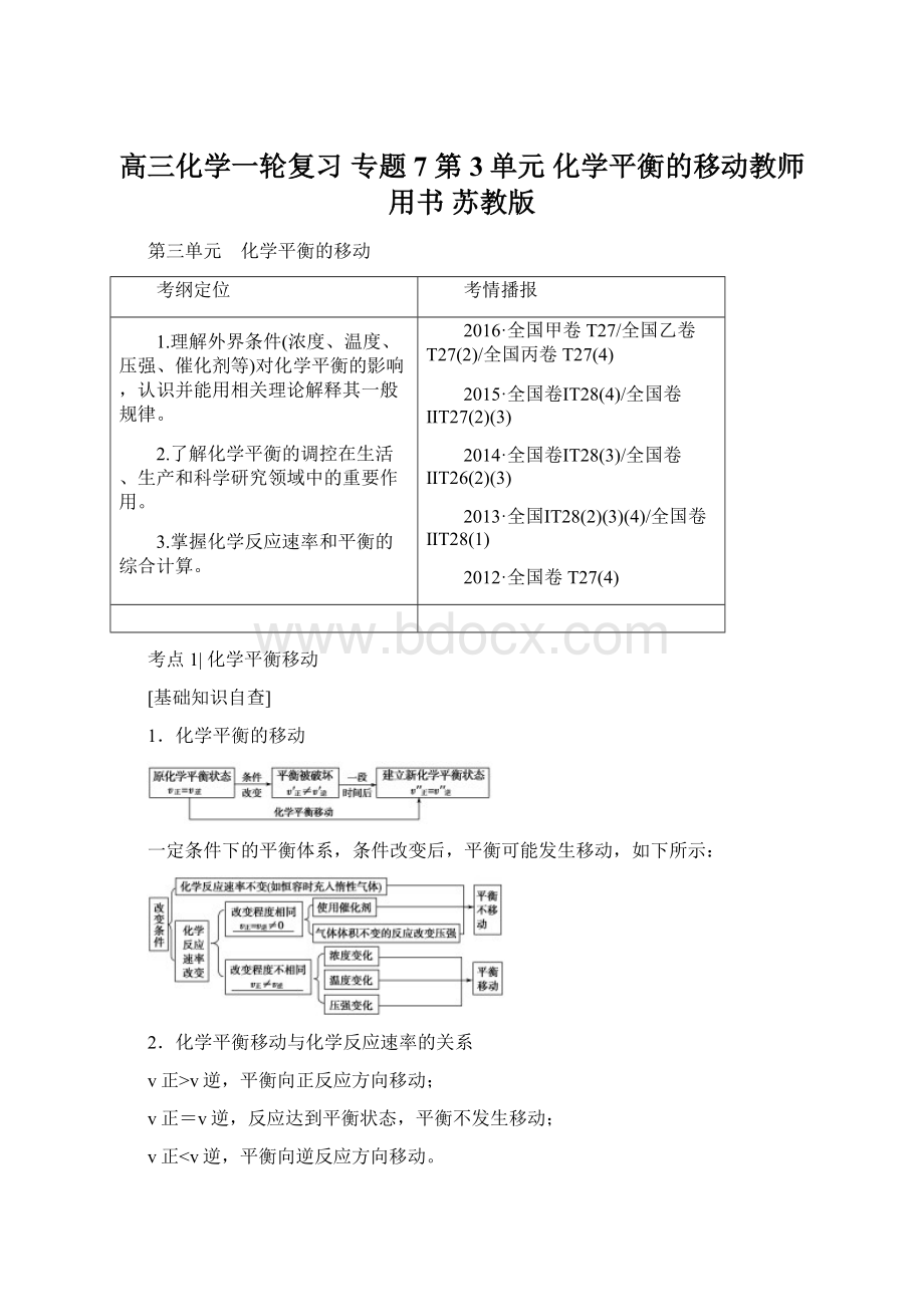 高三化学一轮复习 专题7 第3单元 化学平衡的移动教师用书 苏教版.docx_第1页