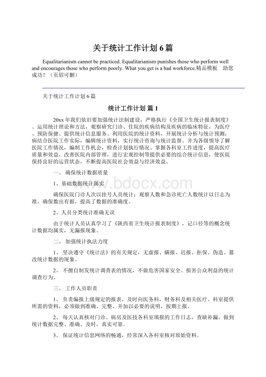 关于统计工作计划6篇Word格式.docx_第1页