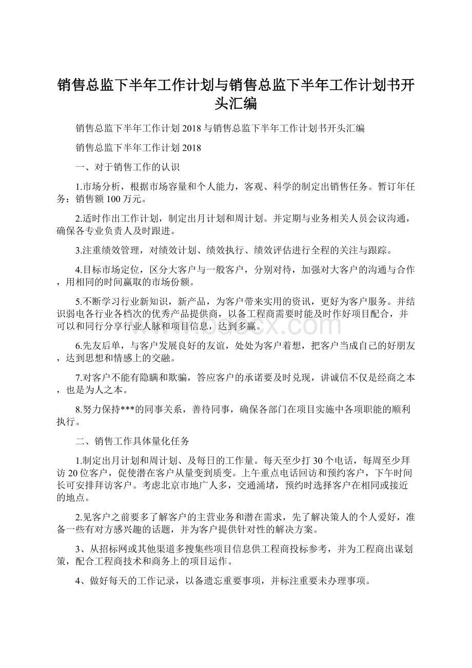 销售总监下半年工作计划与销售总监下半年工作计划书开头汇编.docx