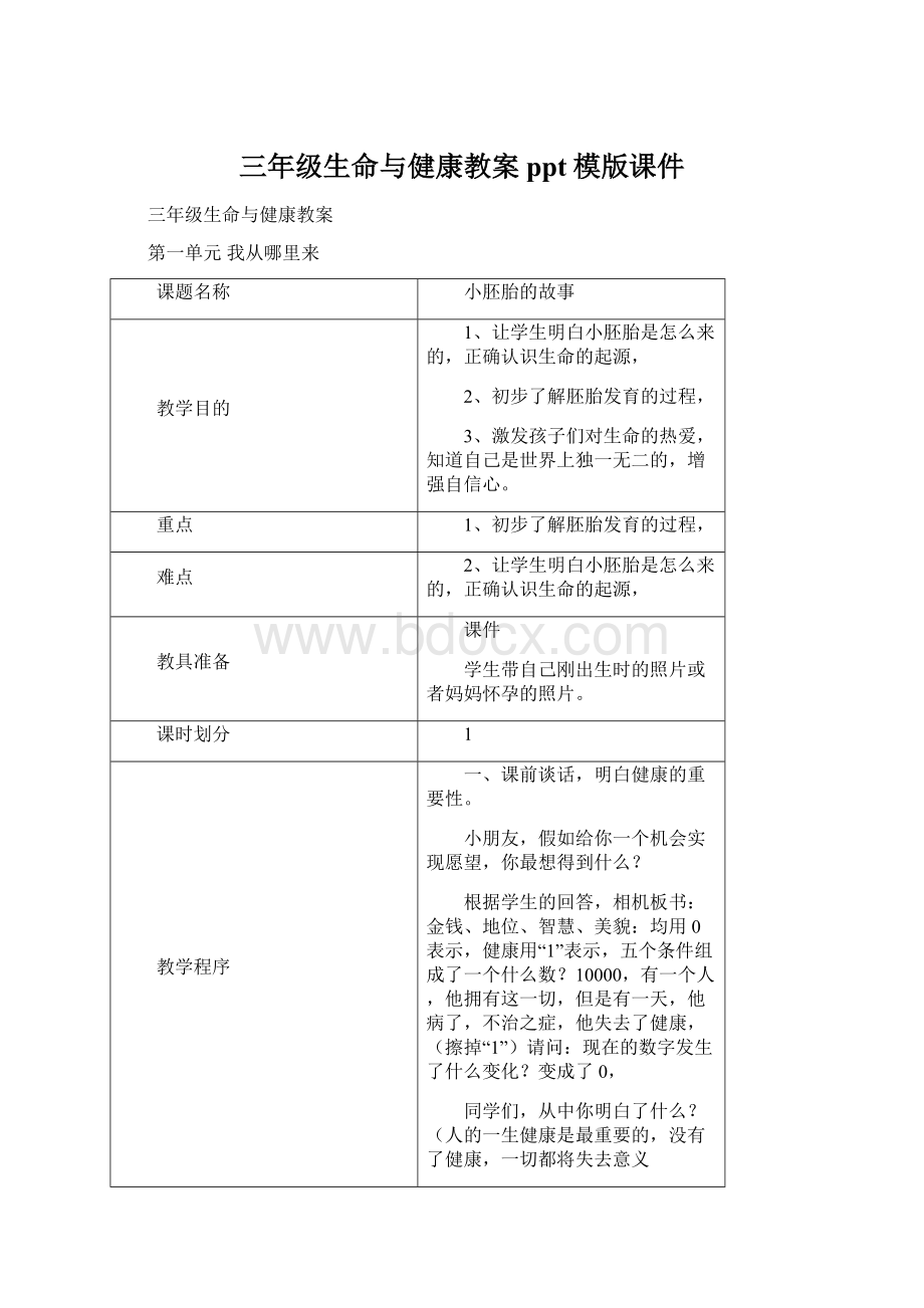 三年级生命与健康教案ppt模版课件.docx_第1页