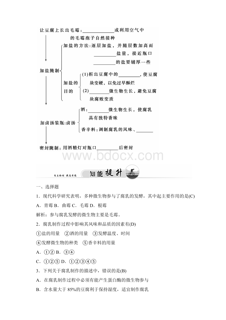 人教版高中生物选修1习题 专题1 课题2腐乳的制作doc.docx_第2页