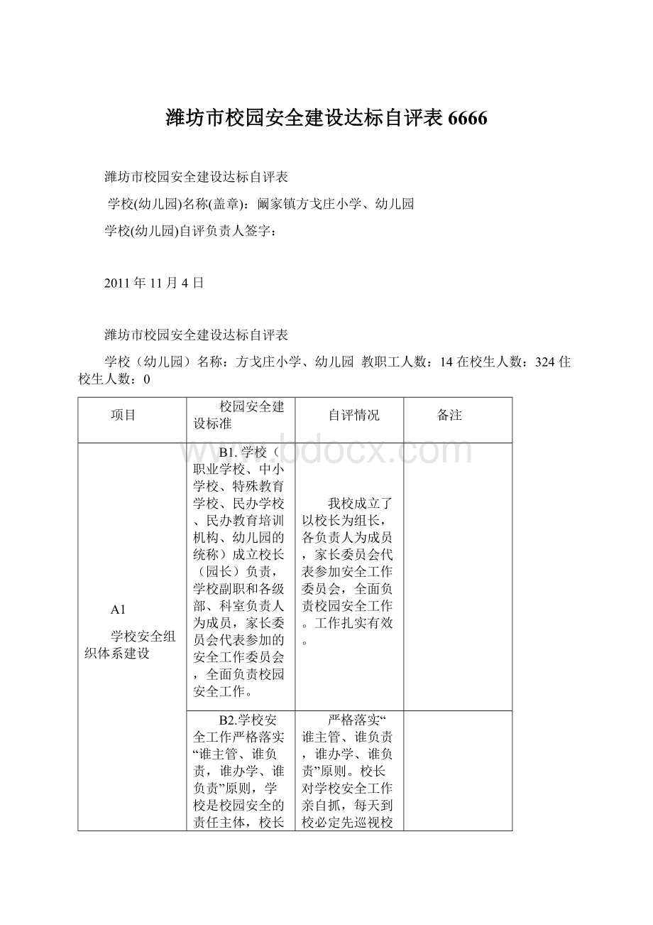 潍坊市校园安全建设达标自评表6666Word文档格式.docx