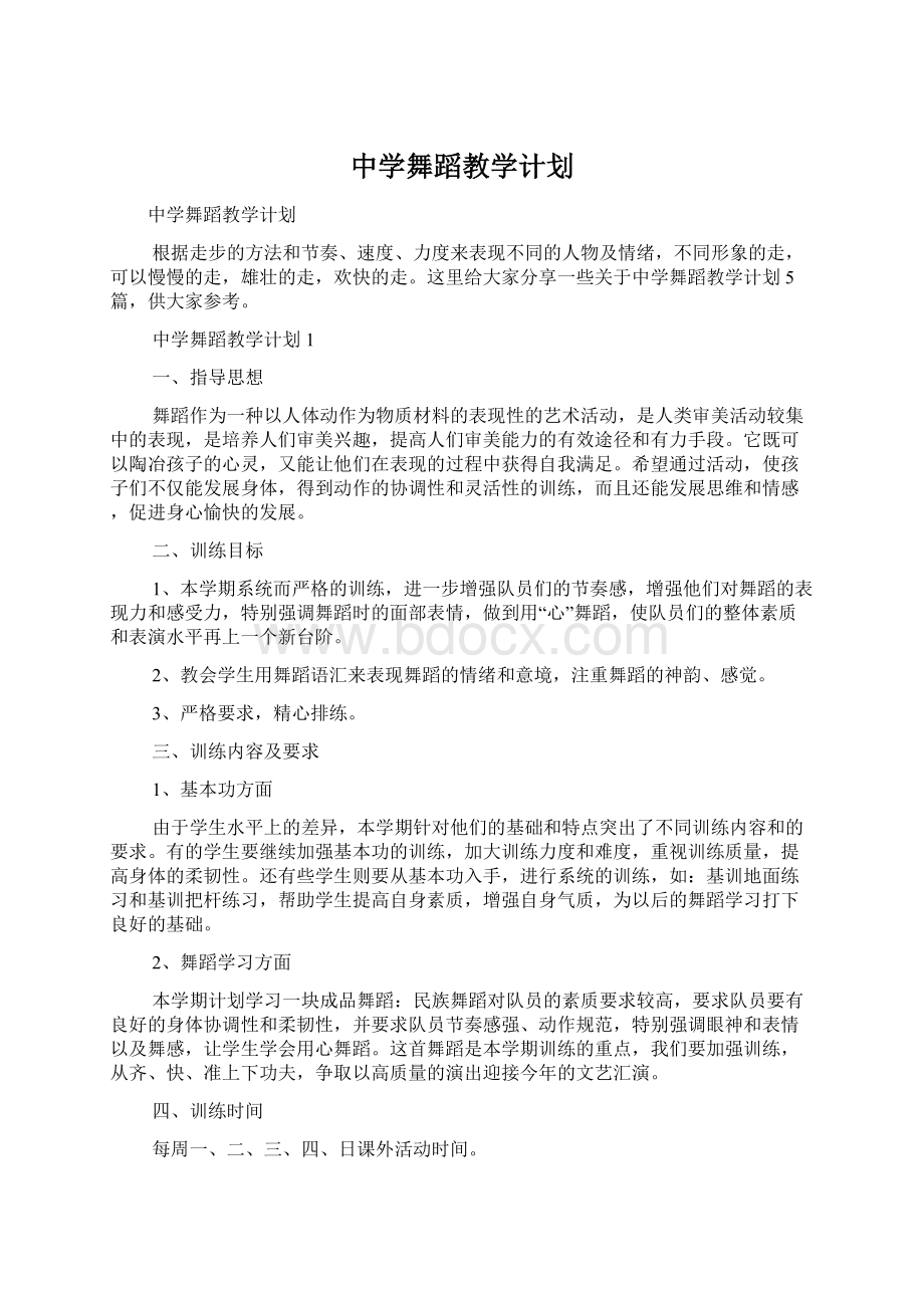 中学舞蹈教学计划Word格式.docx_第1页