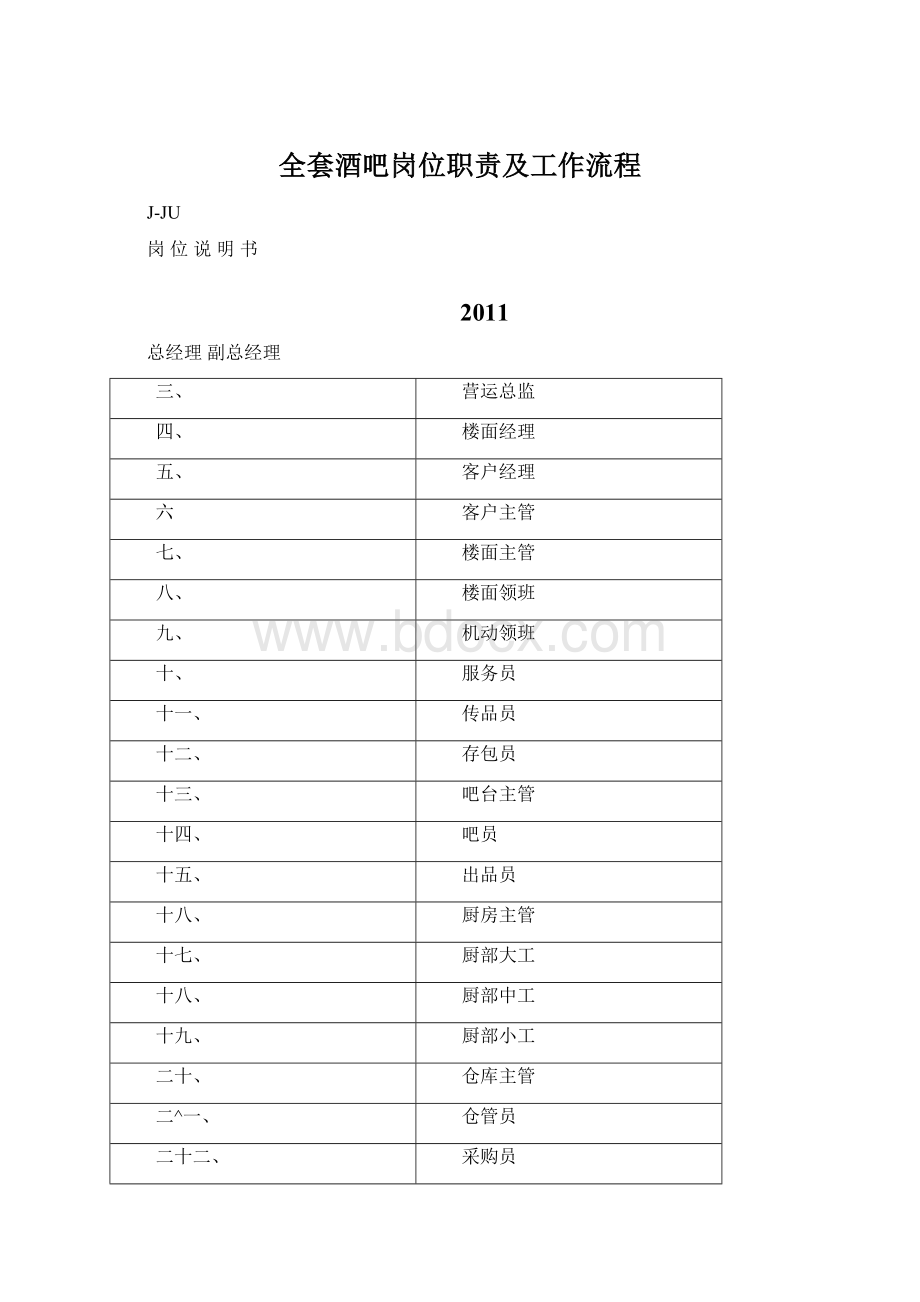 全套酒吧岗位职责及工作流程Word文档下载推荐.docx