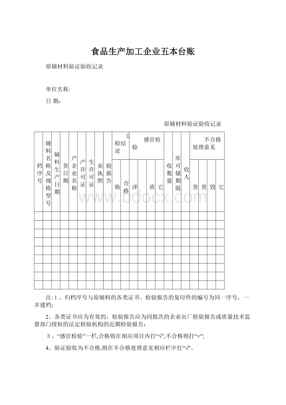 食品生产加工企业五本台账Word文档格式.docx_第1页