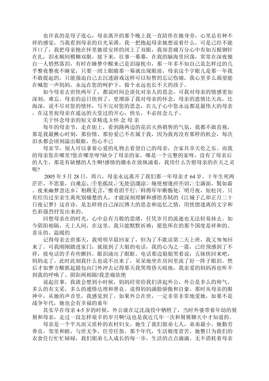 关于怀念母亲的短文章精选5篇.docx_第2页