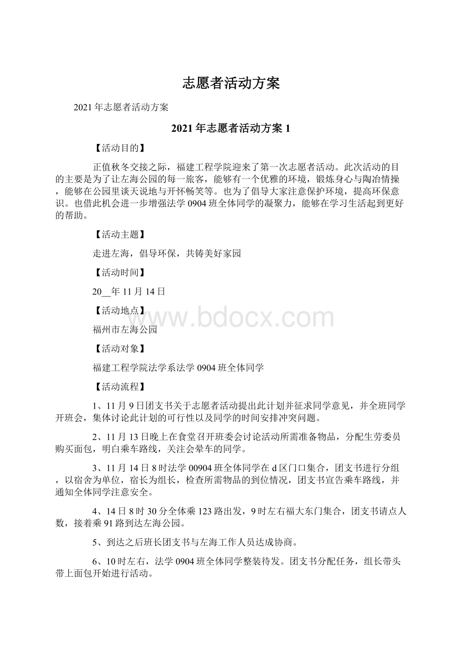 志愿者活动方案Word文档格式.docx