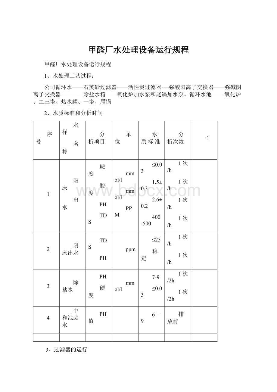 甲醛厂水处理设备运行规程Word格式.docx