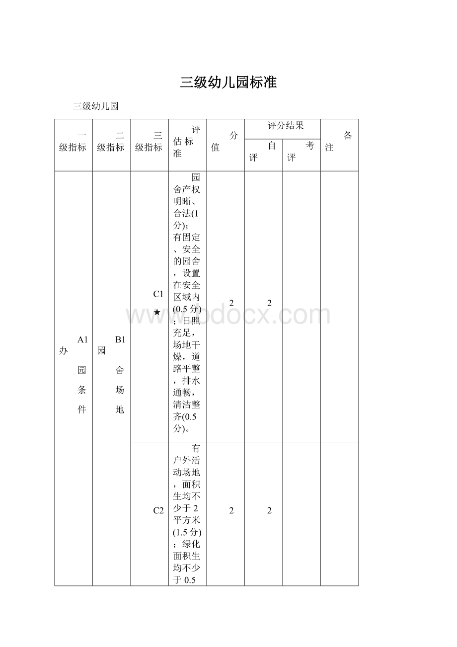 三级幼儿园标准Word文档下载推荐.docx