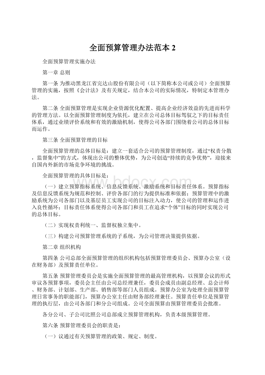 全面预算管理办法范本2Word文档格式.docx