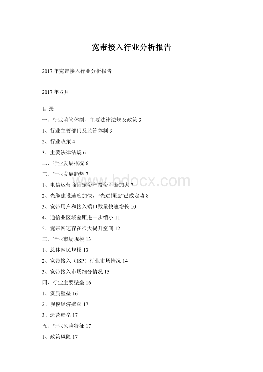 宽带接入行业分析报告Word格式.docx