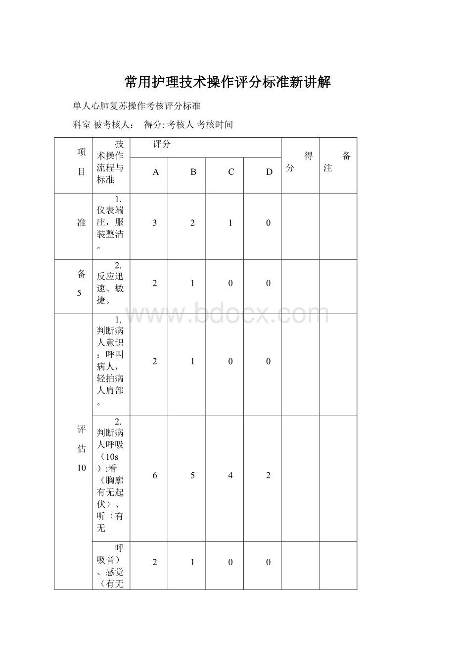 常用护理技术操作评分标准新讲解Word文档格式.docx