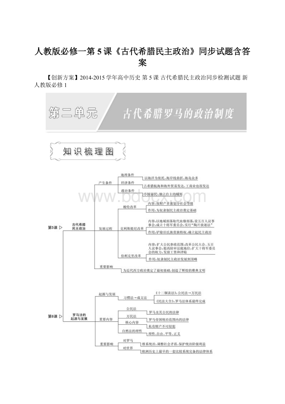 人教版必修一第5课《古代希腊民主政治》同步试题含答案.docx