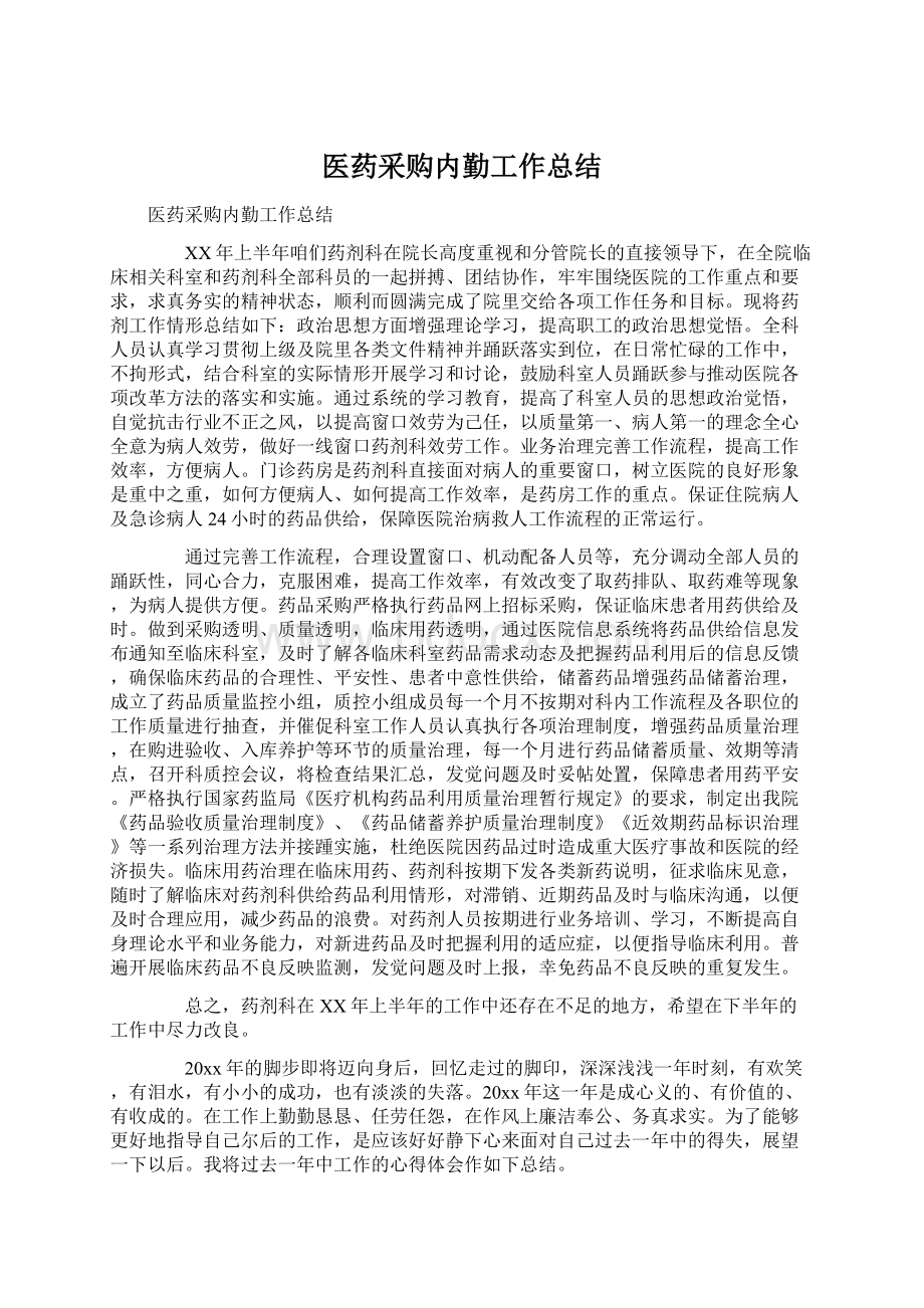 医药采购内勤工作总结文档格式.docx