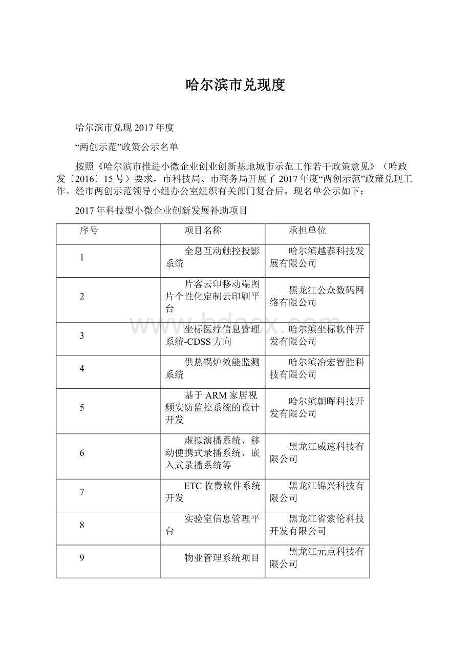 哈尔滨市兑现度Word下载.docx