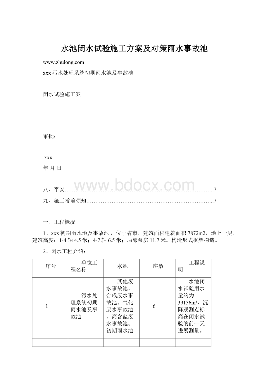 水池闭水试验施工方案及对策雨水事故池.docx_第1页