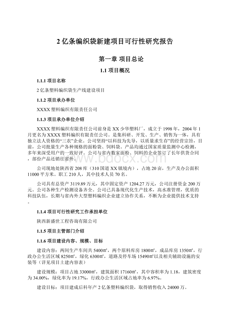 2亿条编织袋新建项目可行性研究报告.docx_第1页