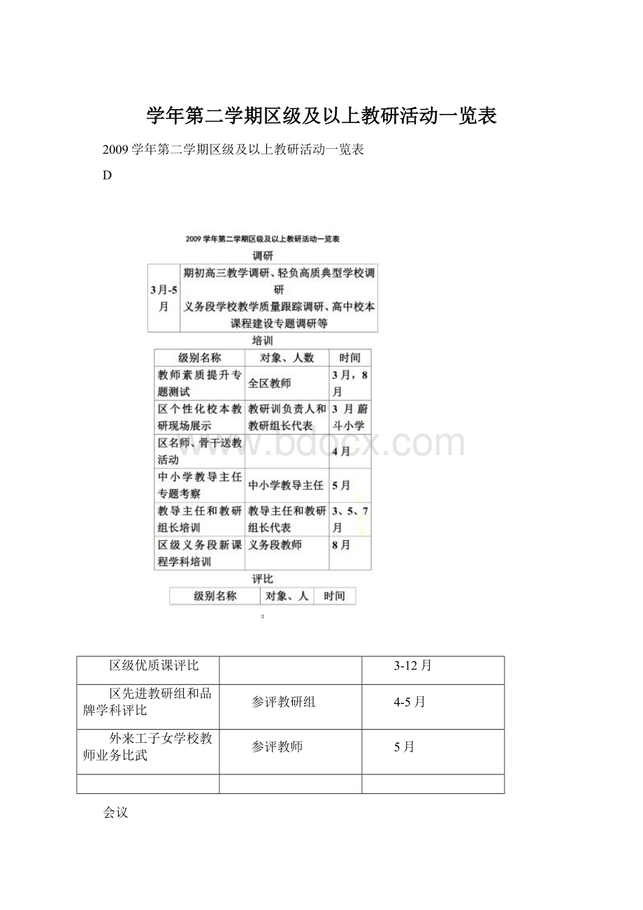 学年第二学期区级及以上教研活动一览表Word格式文档下载.docx