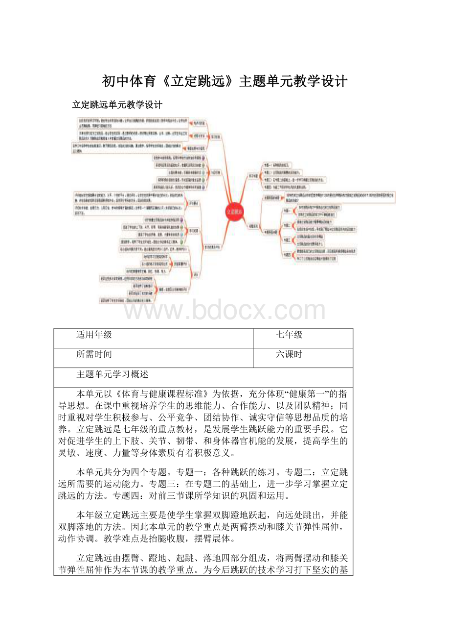 初中体育《立定跳远》主题单元教学设计.docx