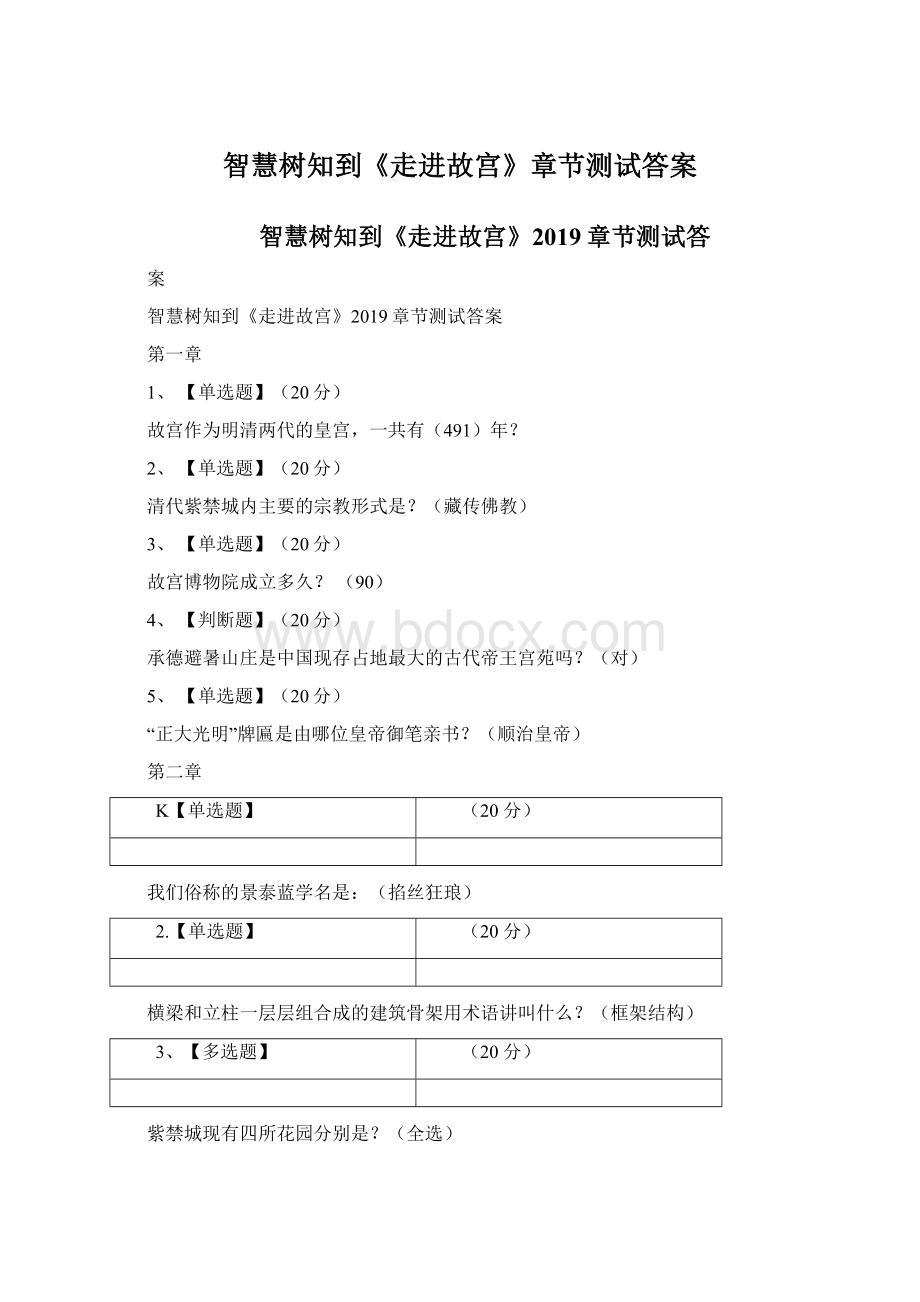 智慧树知到《走进故宫》章节测试答案Word文件下载.docx_第1页