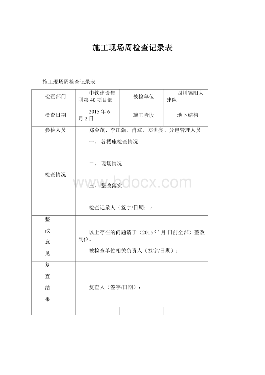 施工现场周检查记录表.docx