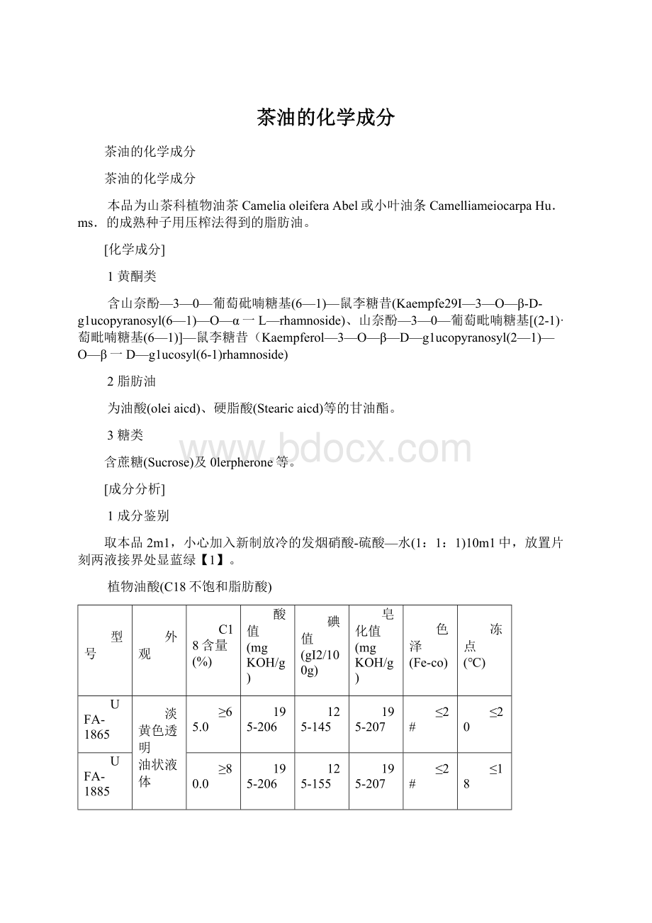 茶油的化学成分Word格式.docx