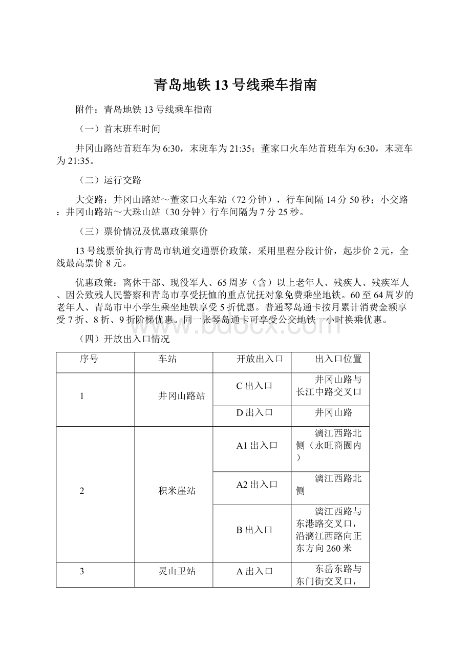 青岛地铁13号线乘车指南Word文档格式.docx