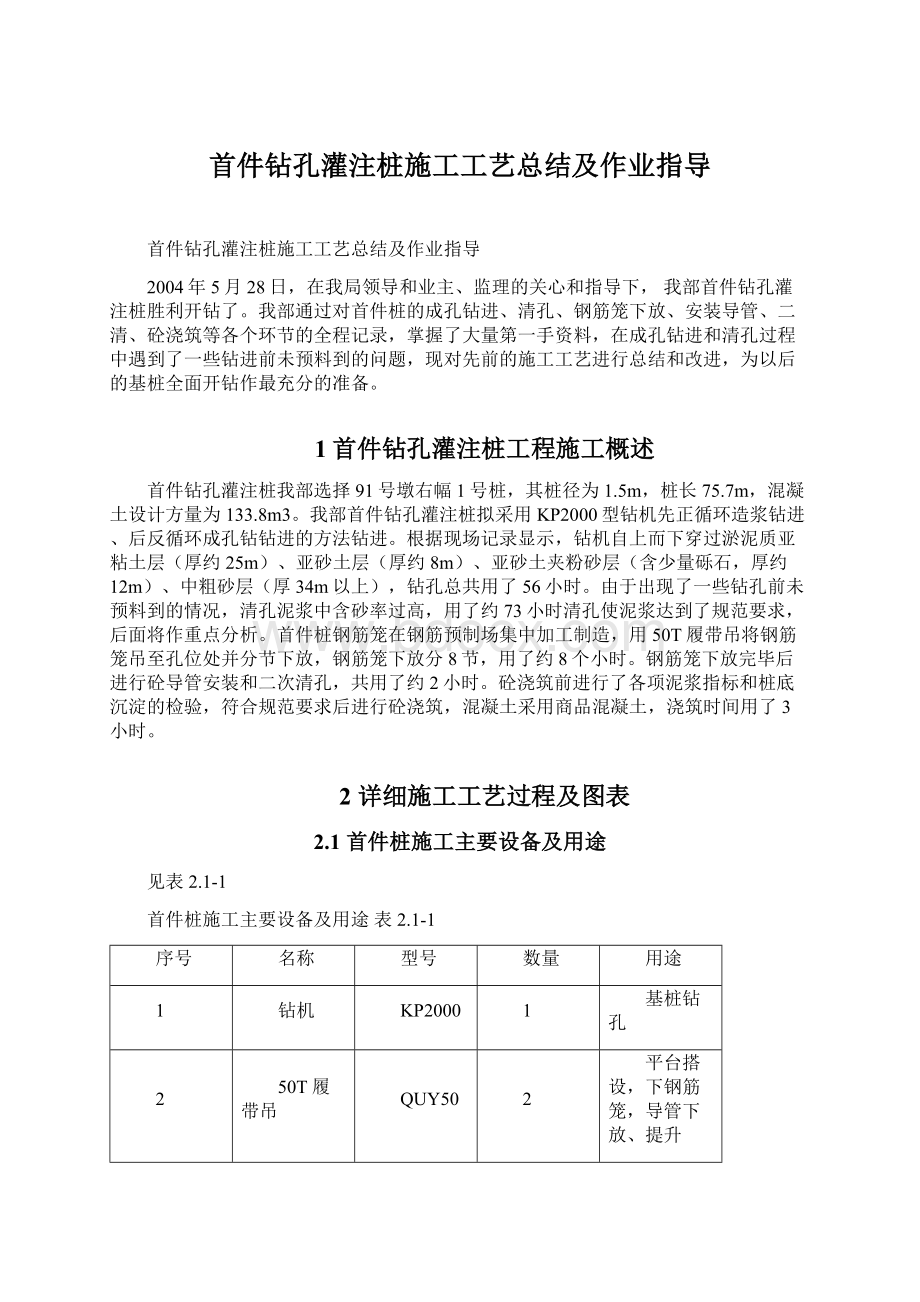 首件钻孔灌注桩施工工艺总结及作业指导Word格式文档下载.docx_第1页