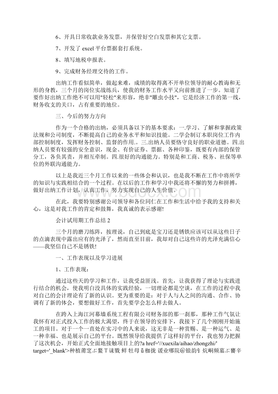 会计试用期工作总结范文大全5篇.docx_第2页