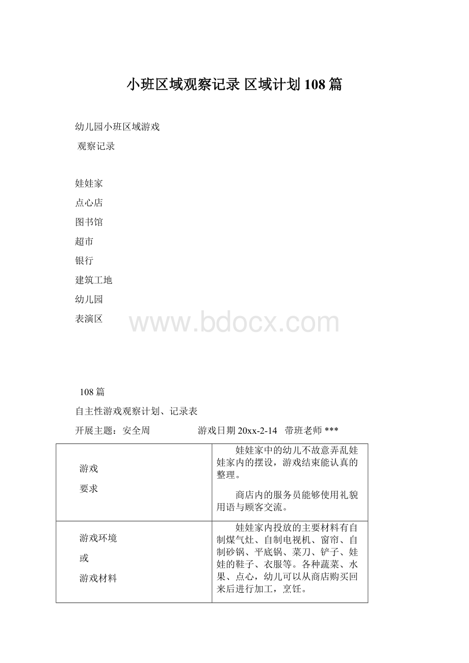 小班区域观察记录 区域计划 108篇Word下载.docx_第1页