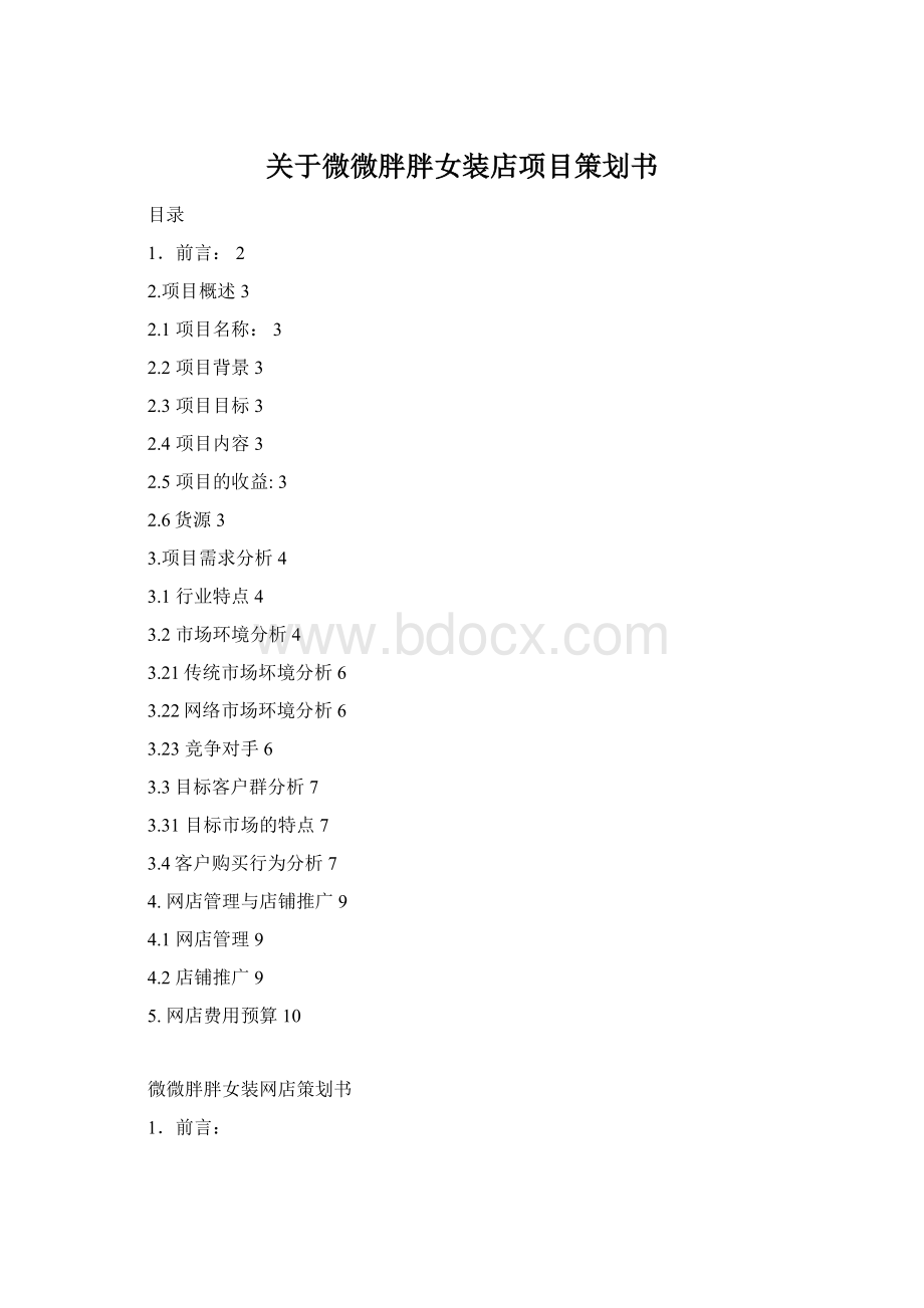 关于微微胖胖女装店项目策划书.docx