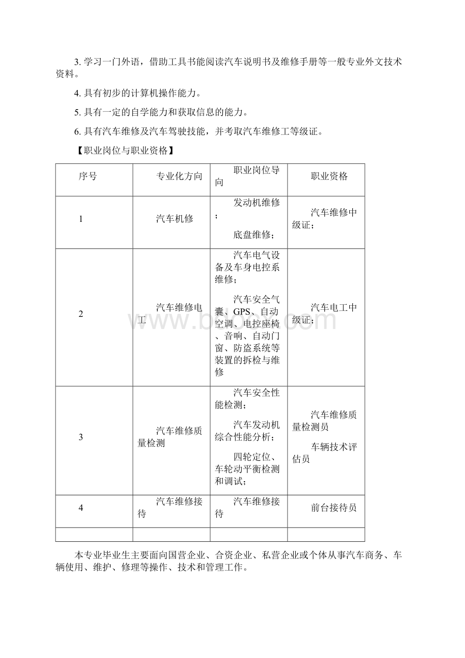 汽车运用与维修专业实施性教学计划.docx_第2页